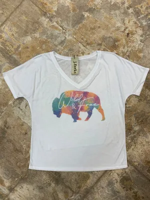 1135 Wild and Free Watercolor Buffalo Tee