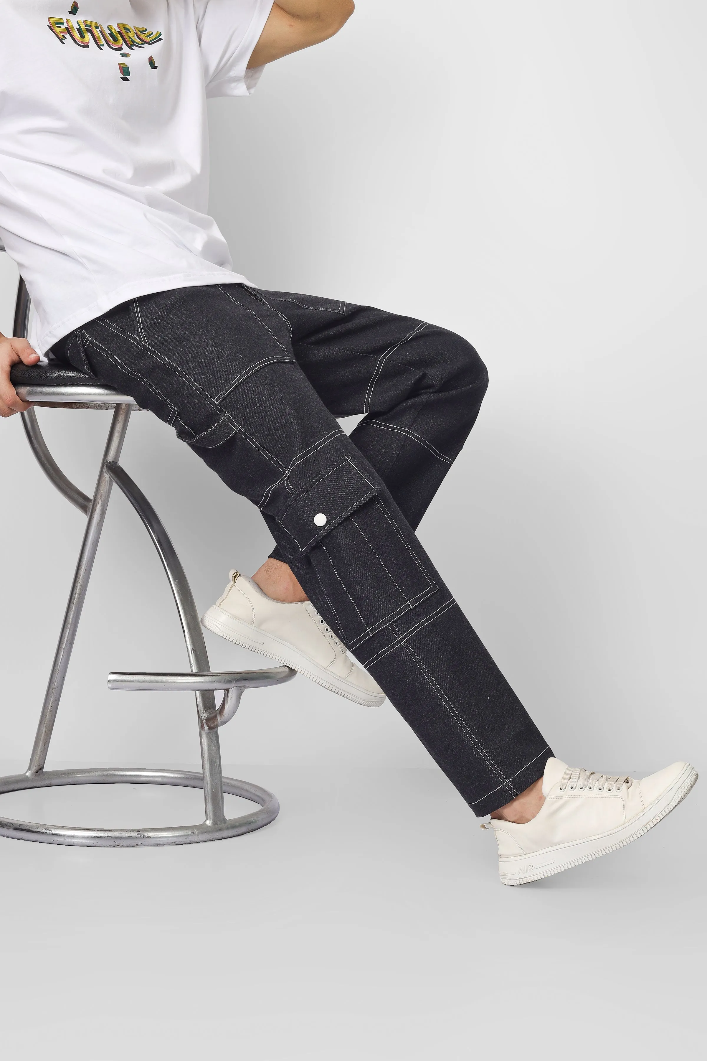 6 POCKET BLACK CARPENTER CARGO PANTS