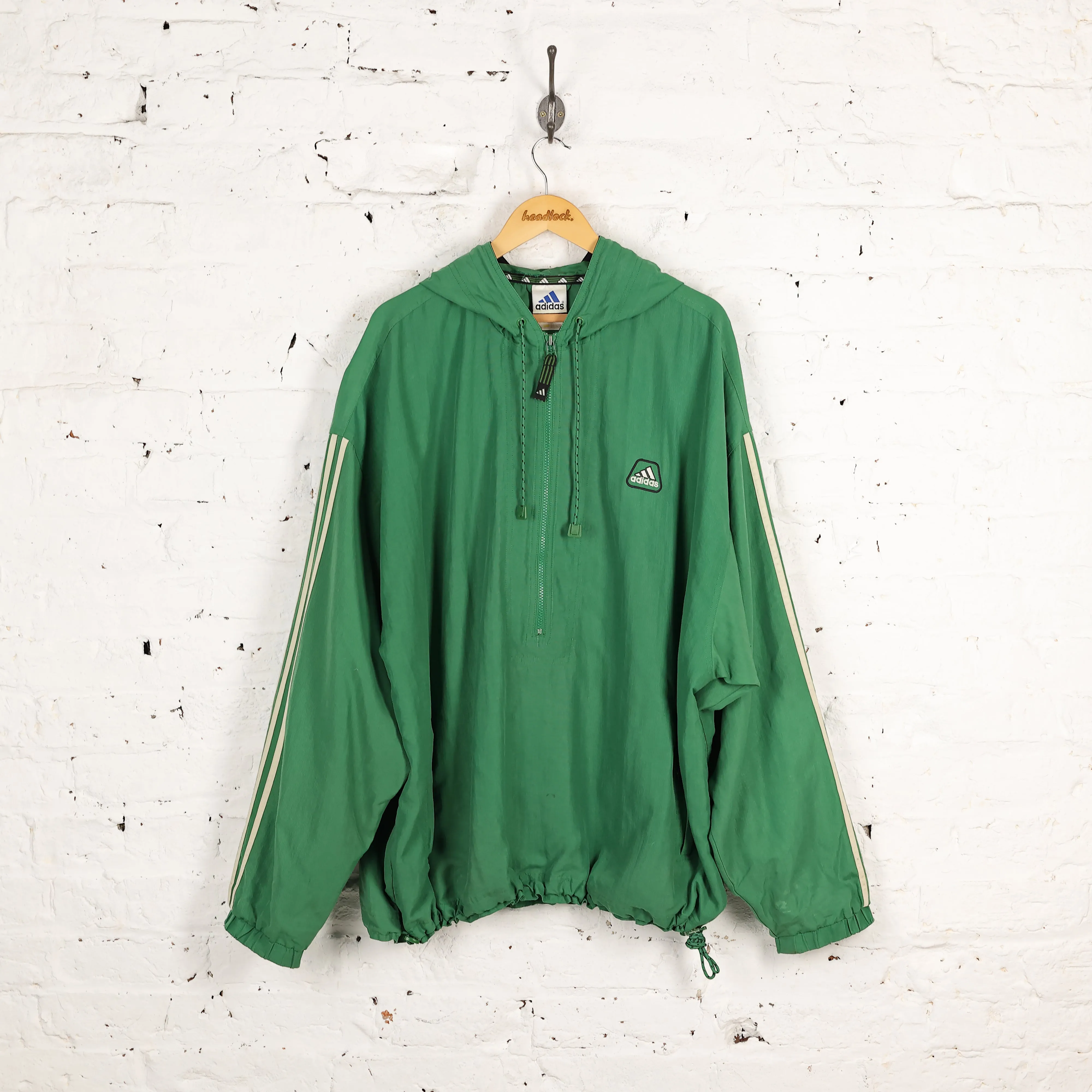 Adidas 90s Hooded Half Zip Tracksuit Top Jacket - Green - XL