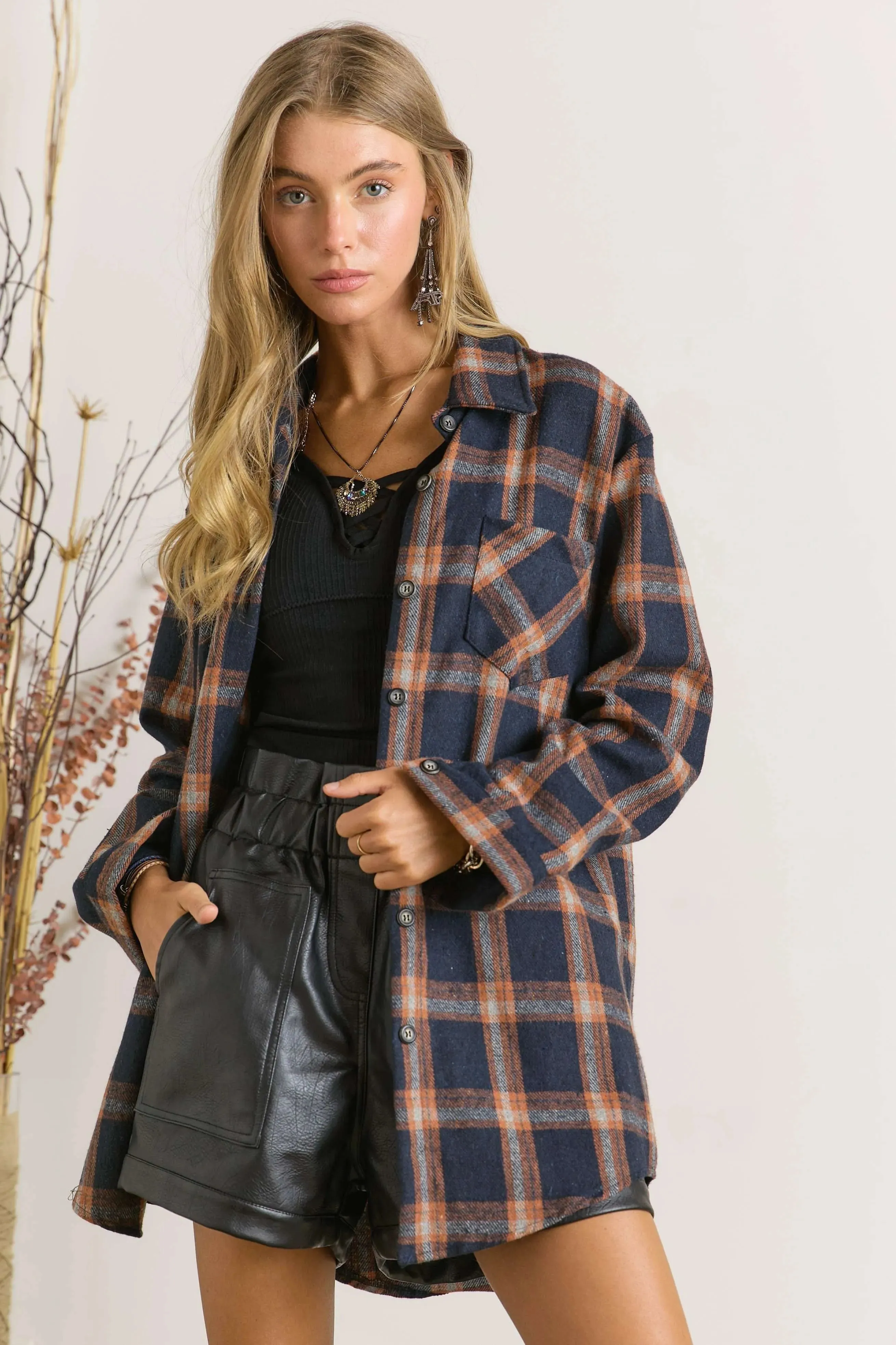 ADORA Full Size Button Down Flannel Shirt Plus Size