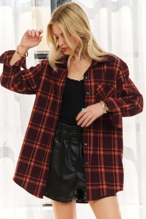 ADORA Full Size Button Down Flannel Shirt Plus Size