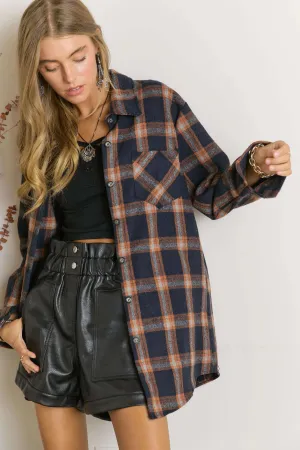 ADORA Full Size Button Down Flannel Shirt Plus Size