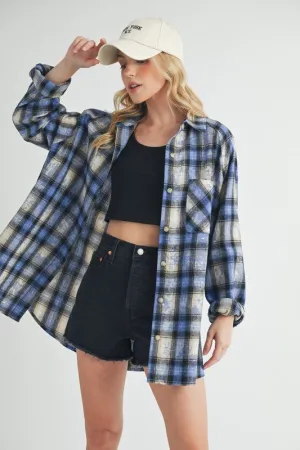 Aemi   Co Washed Plaid Button Up Raglan Sleeve Flannel Shirt