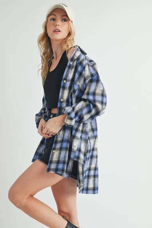 Aemi   Co Washed Plaid Button Up Raglan Sleeve Flannel Shirt