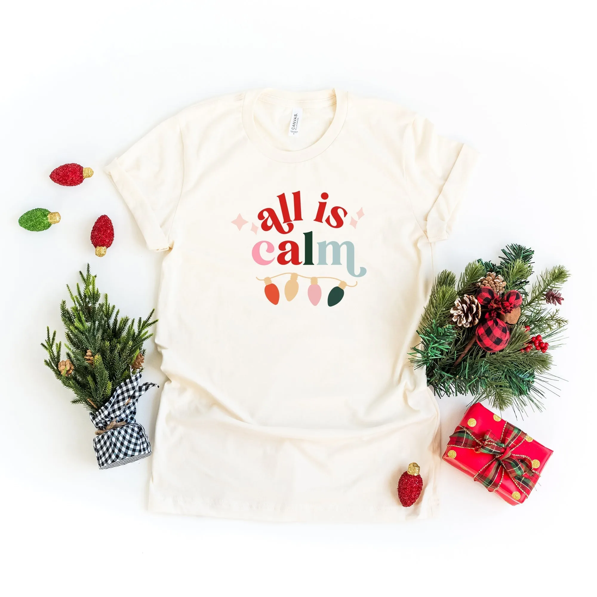 All Is Calm Christmas Lights | Short Sleeve Crew Neck