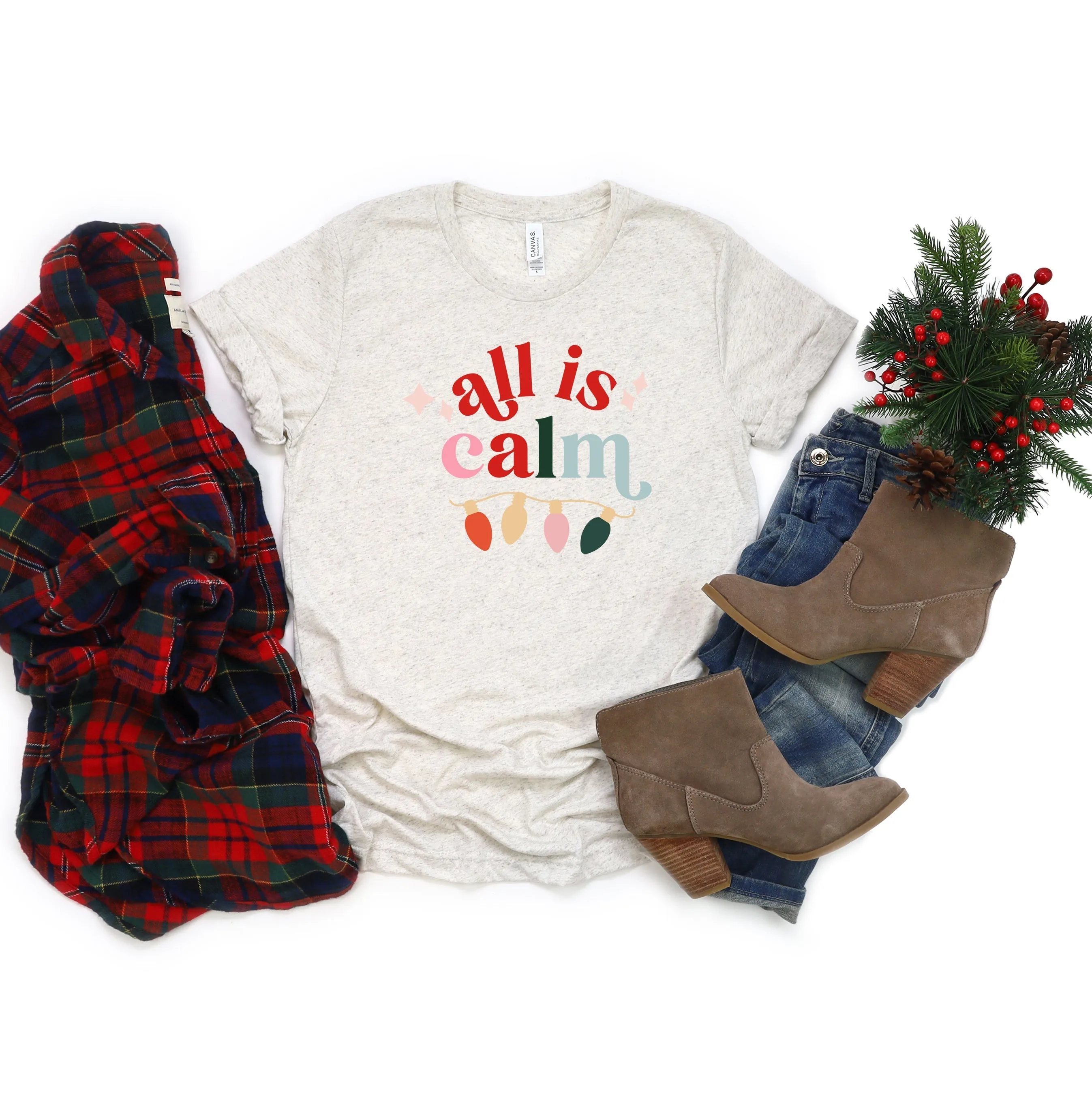 All Is Calm Christmas Lights | Short Sleeve Crew Neck
