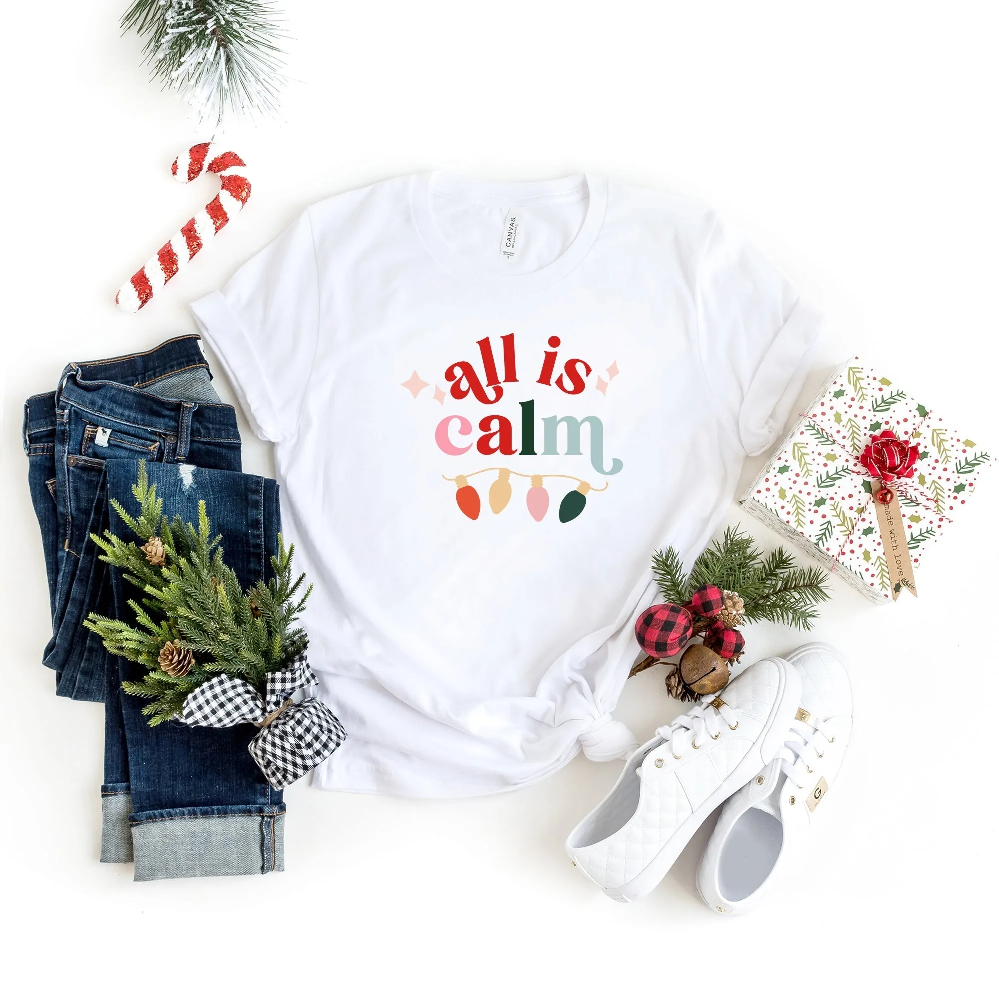 All Is Calm Christmas Lights | Short Sleeve Crew Neck
