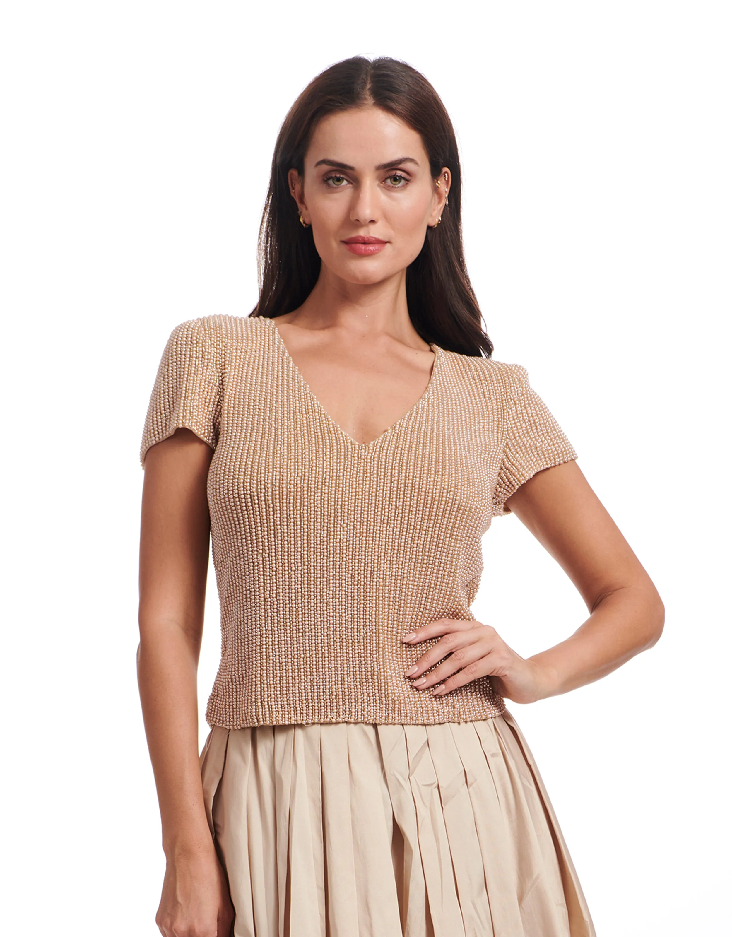 APRICOT PEARL V-NECK TEE