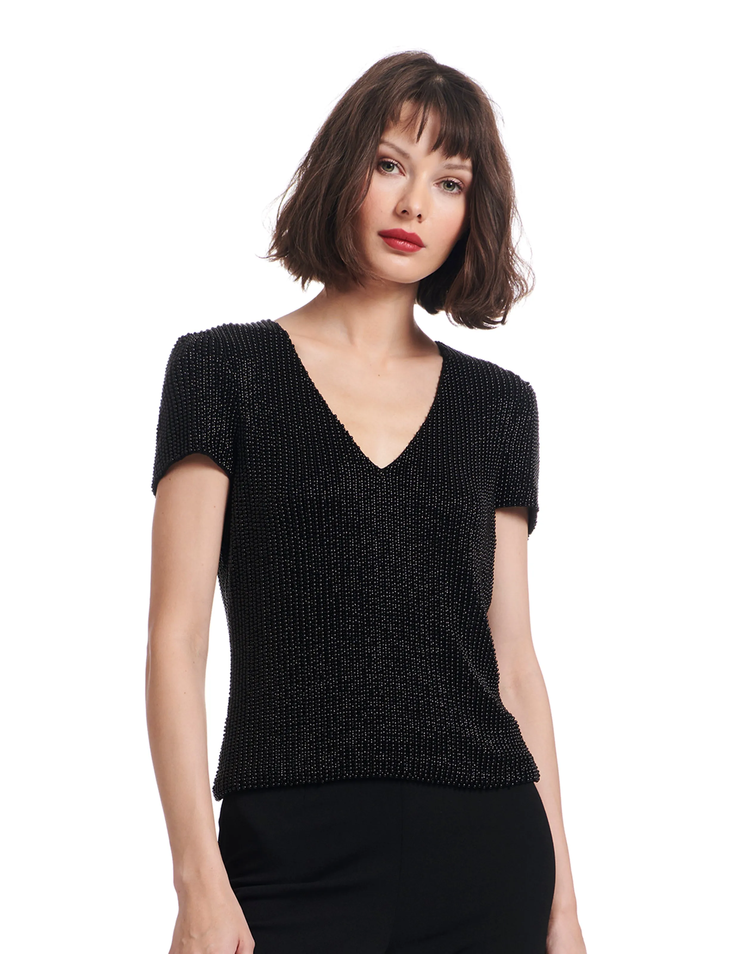 APRICOT PEARL V-NECK TEE