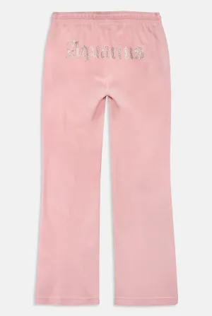 'AQUARIUS' JUICY PINK VELOUR DIAMANTÉ TRACKSUIT BOTTOM