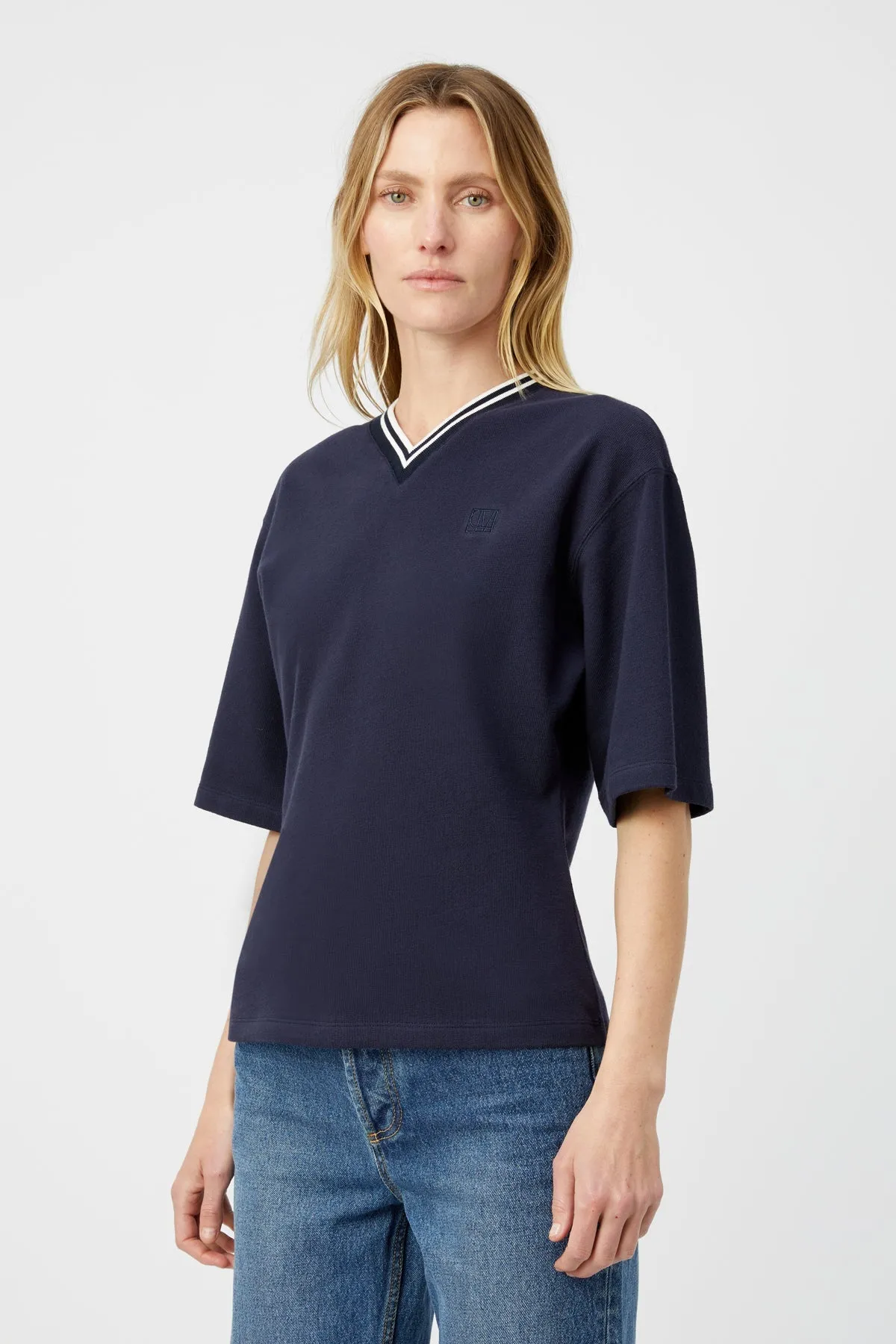 Aqui V Neck Monogram Tee