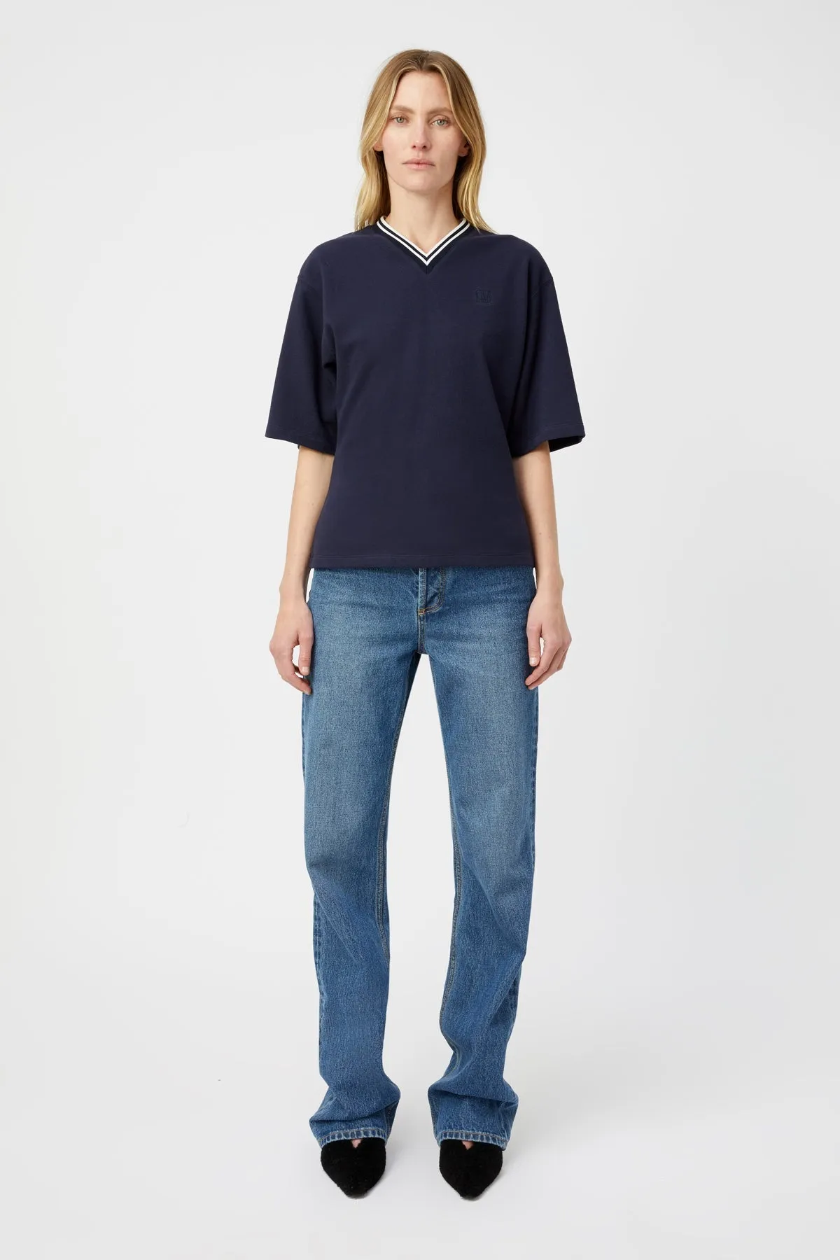Aqui V Neck Monogram Tee