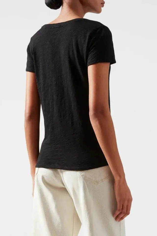 ATM - Slub Jersey Schoolboy V Neck in Black
