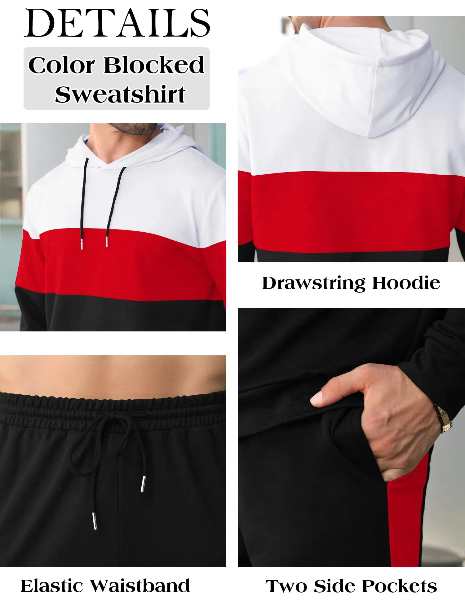 Babioboa Men's Tracksuit 2 Piece Color Block Hoodie Set Pullover Sweatshirt and Jogging Sweatpants Athletic Sweatsuits Set