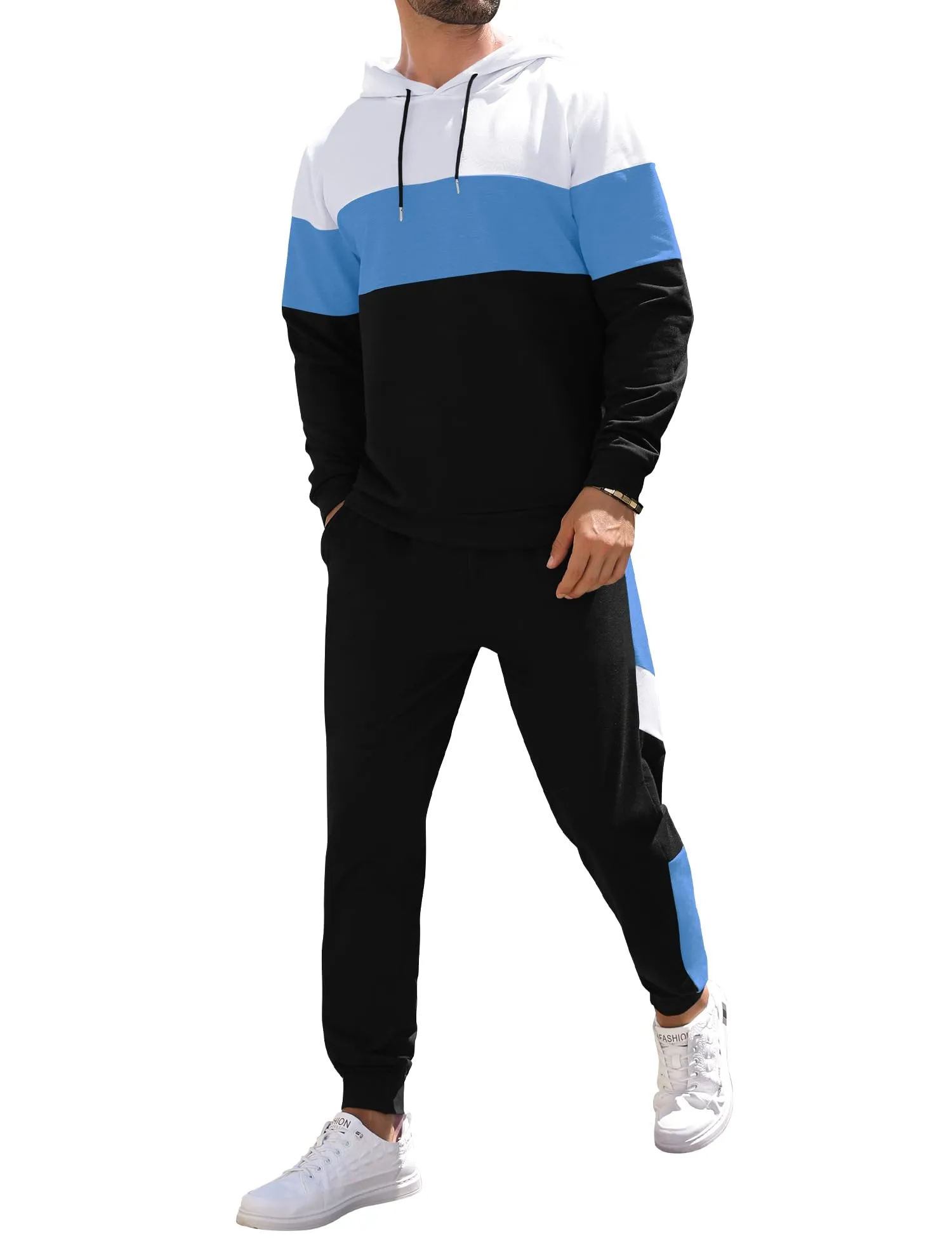 Babioboa Men's Tracksuit 2 Piece Color Block Hoodie Set Pullover Sweatshirt and Jogging Sweatpants Athletic Sweatsuits Set