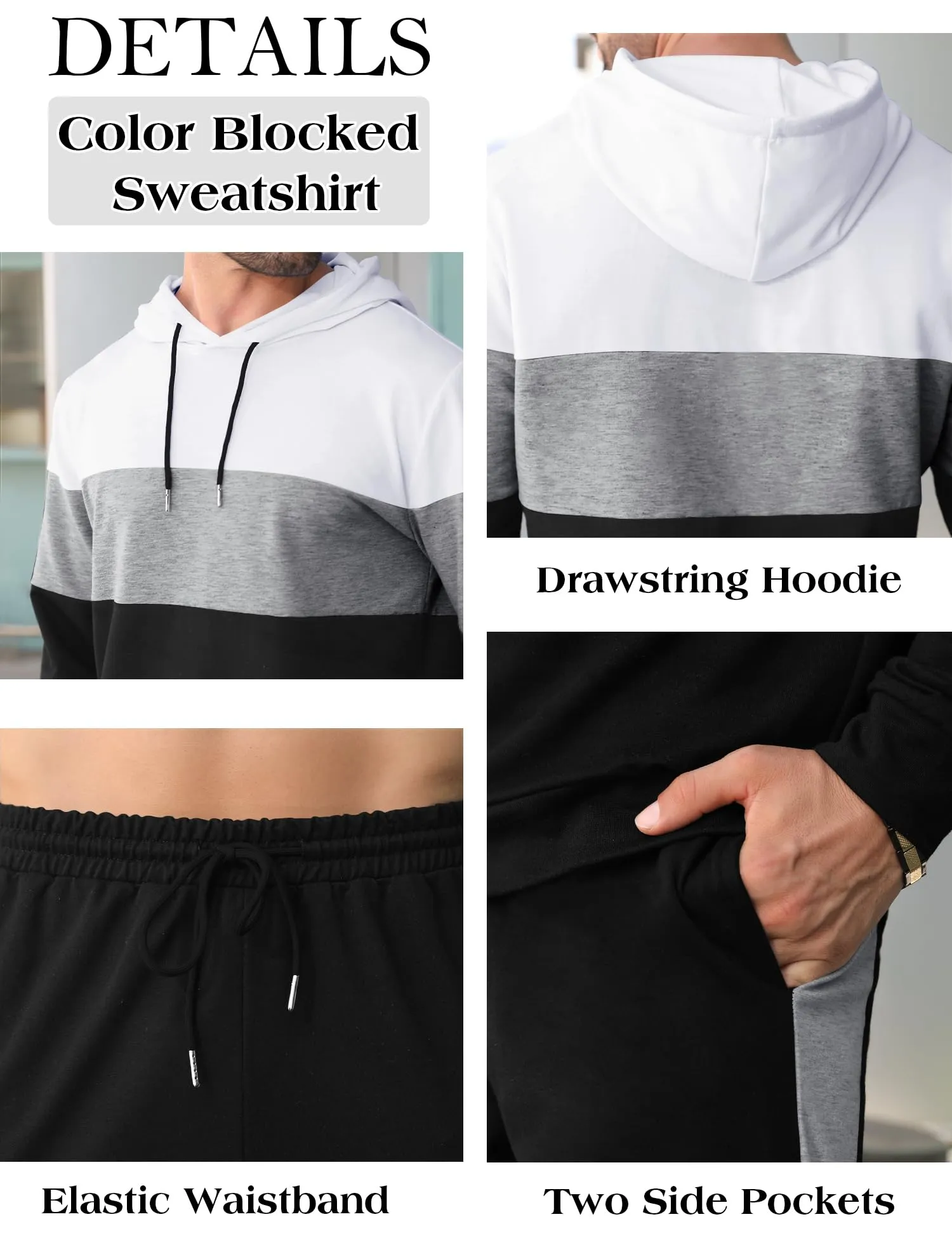 Babioboa Men's Tracksuit 2 Piece Color Block Hoodie Set Pullover Sweatshirt and Jogging Sweatpants Athletic Sweatsuits Set
