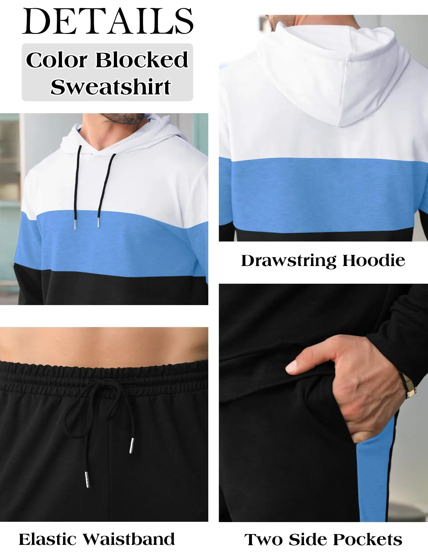 Babioboa Men's Tracksuit 2 Piece Color Block Hoodie Set Pullover Sweatshirt and Jogging Sweatpants Athletic Sweatsuits Set