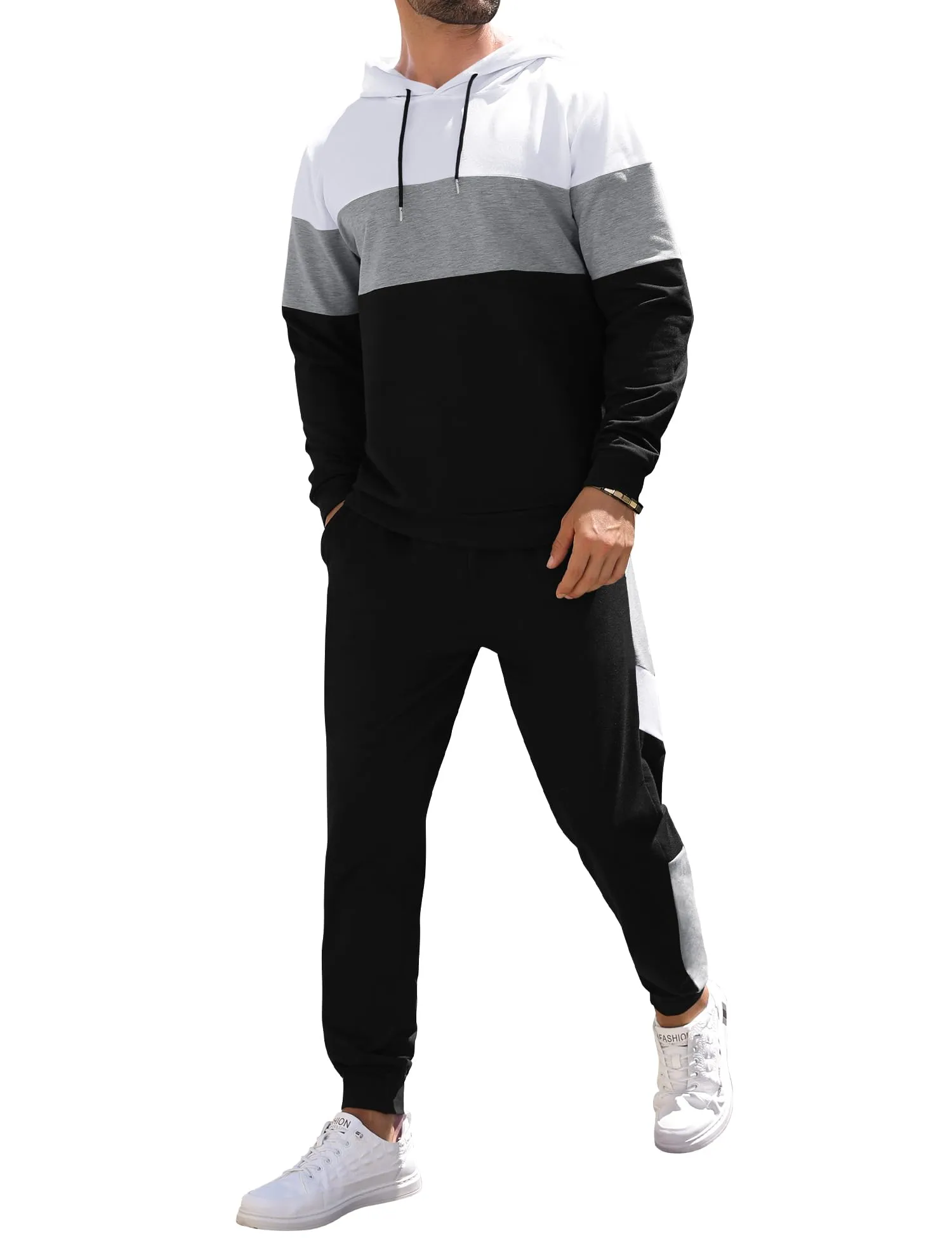 Babioboa Men's Tracksuit 2 Piece Color Block Hoodie Set Pullover Sweatshirt and Jogging Sweatpants Athletic Sweatsuits Set