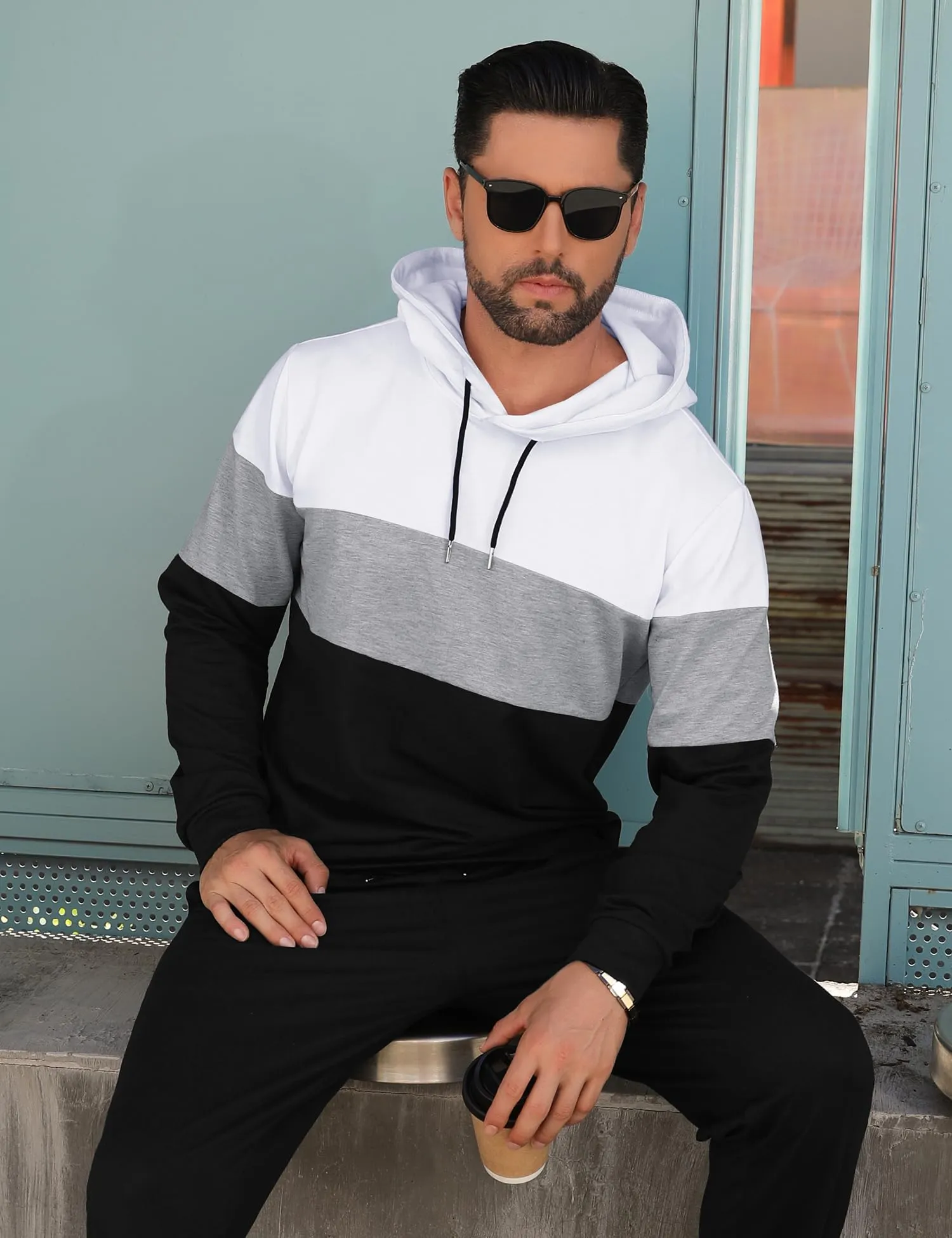 Babioboa Men's Tracksuit 2 Piece Color Block Hoodie Set Pullover Sweatshirt and Jogging Sweatpants Athletic Sweatsuits Set