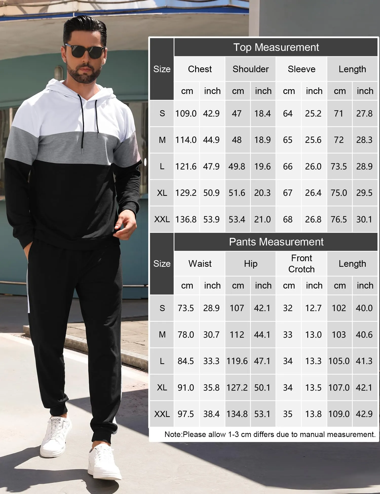 Babioboa Men's Tracksuit 2 Piece Color Block Hoodie Set Pullover Sweatshirt and Jogging Sweatpants Athletic Sweatsuits Set