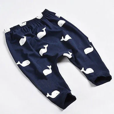Baby Kids Boys Girls Pants Children Cartoon Whale 100% Cotton Pants Trousers Leggings