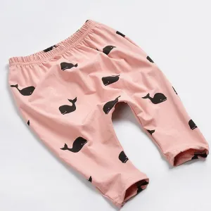 Baby Kids Boys Girls Pants Children Cartoon Whale 100% Cotton Pants Trousers Leggings