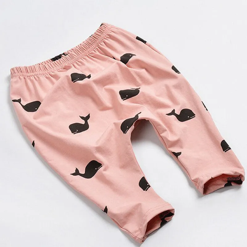Baby Kids Boys Girls Pants Children Cartoon Whale 100% Cotton Pants Trousers Leggings