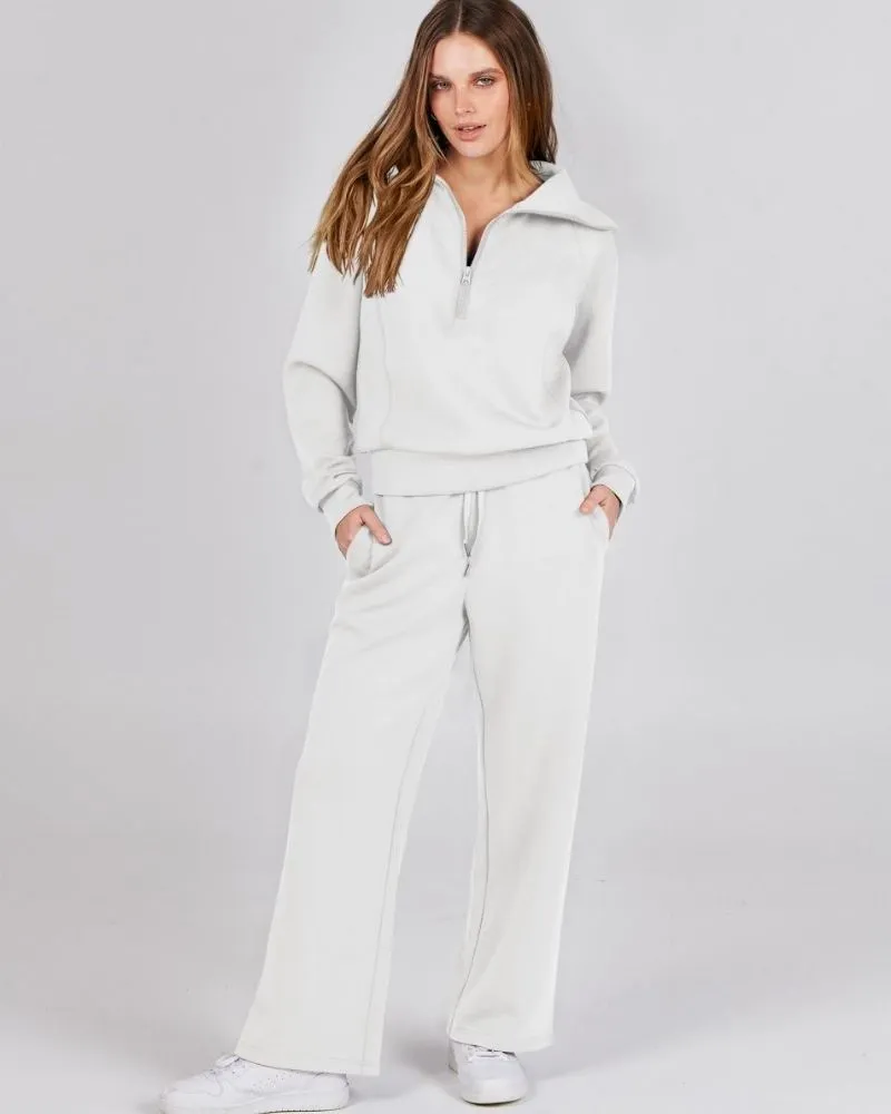 BAENA - Half Zip Sweatshirt   Wide Leg Sweatpant Set
