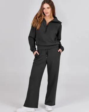 BAENA - Half Zip Sweatshirt   Wide Leg Sweatpant Set