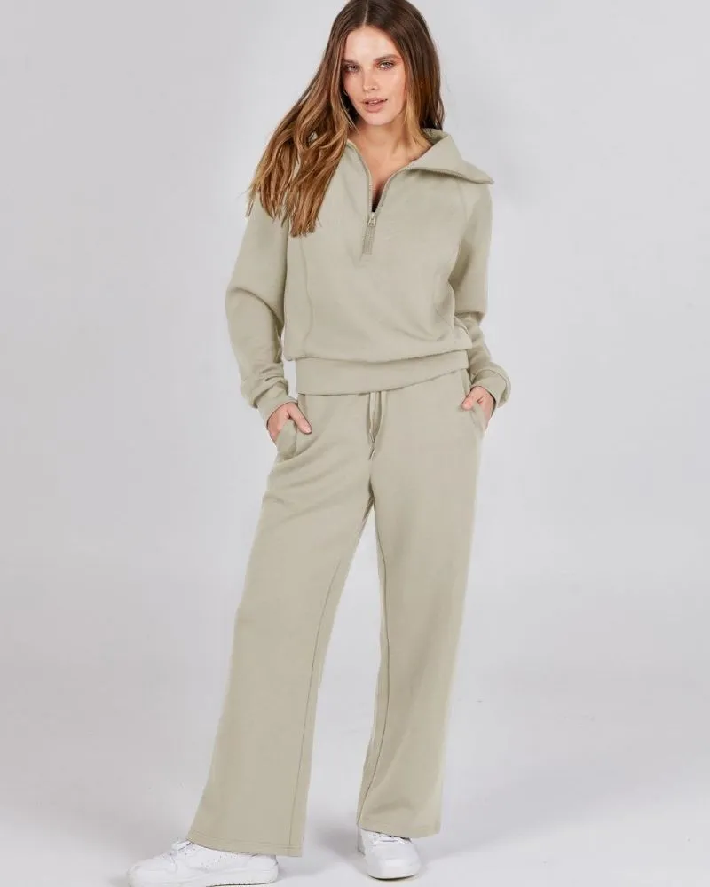 BAENA - Half Zip Sweatshirt   Wide Leg Sweatpant Set