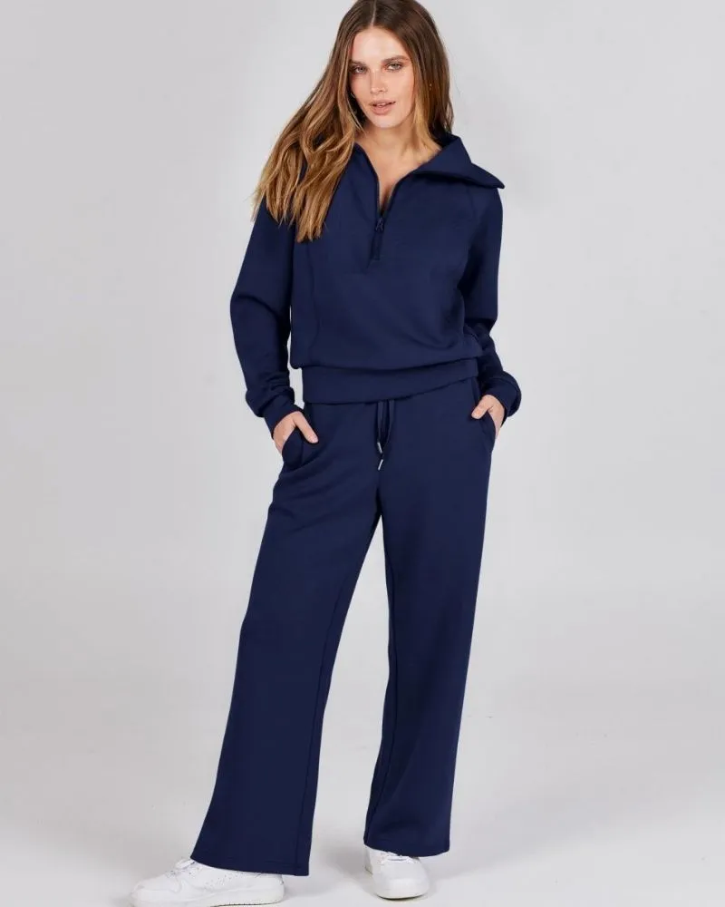 BAENA - Half Zip Sweatshirt   Wide Leg Sweatpant Set