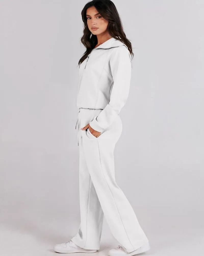 BAENA - Half Zip Sweatshirt   Wide Leg Sweatpant Set