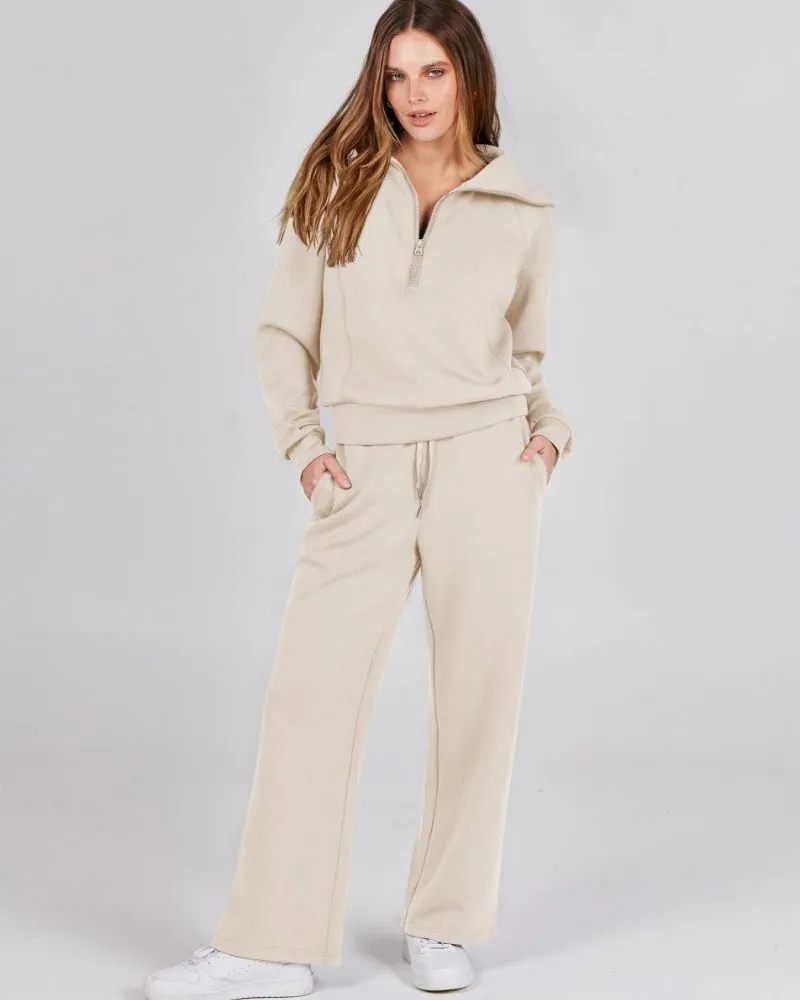 BAENA - Half Zip Sweatshirt   Wide Leg Sweatpant Set