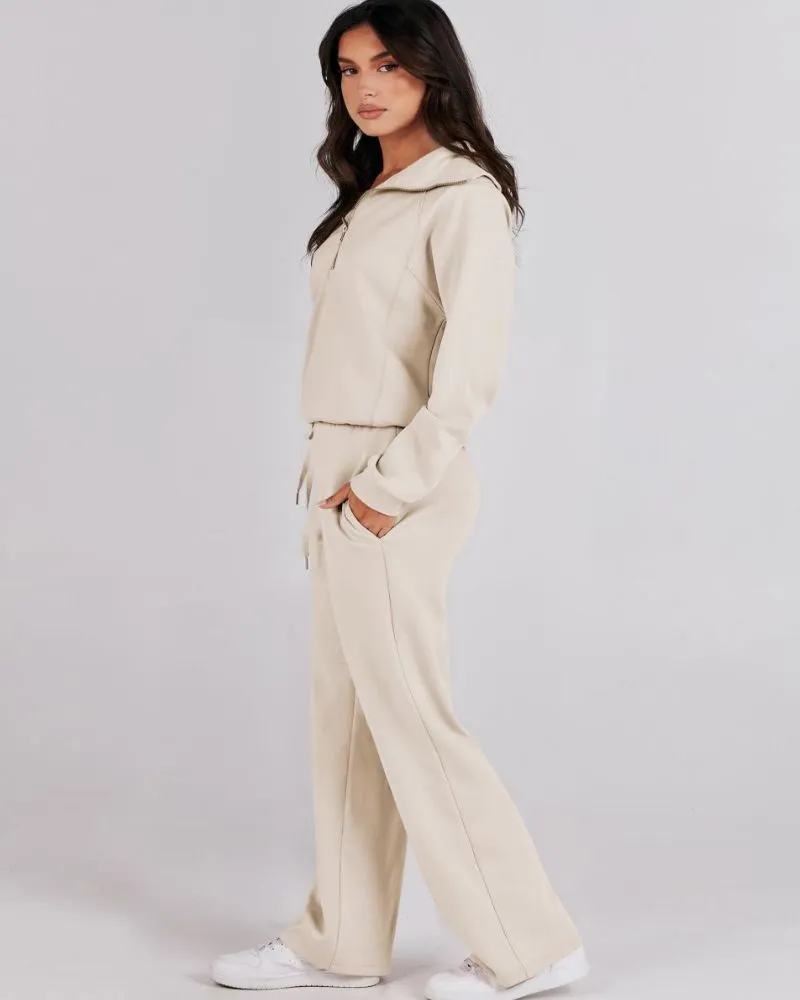 BAENA - Half Zip Sweatshirt   Wide Leg Sweatpant Set