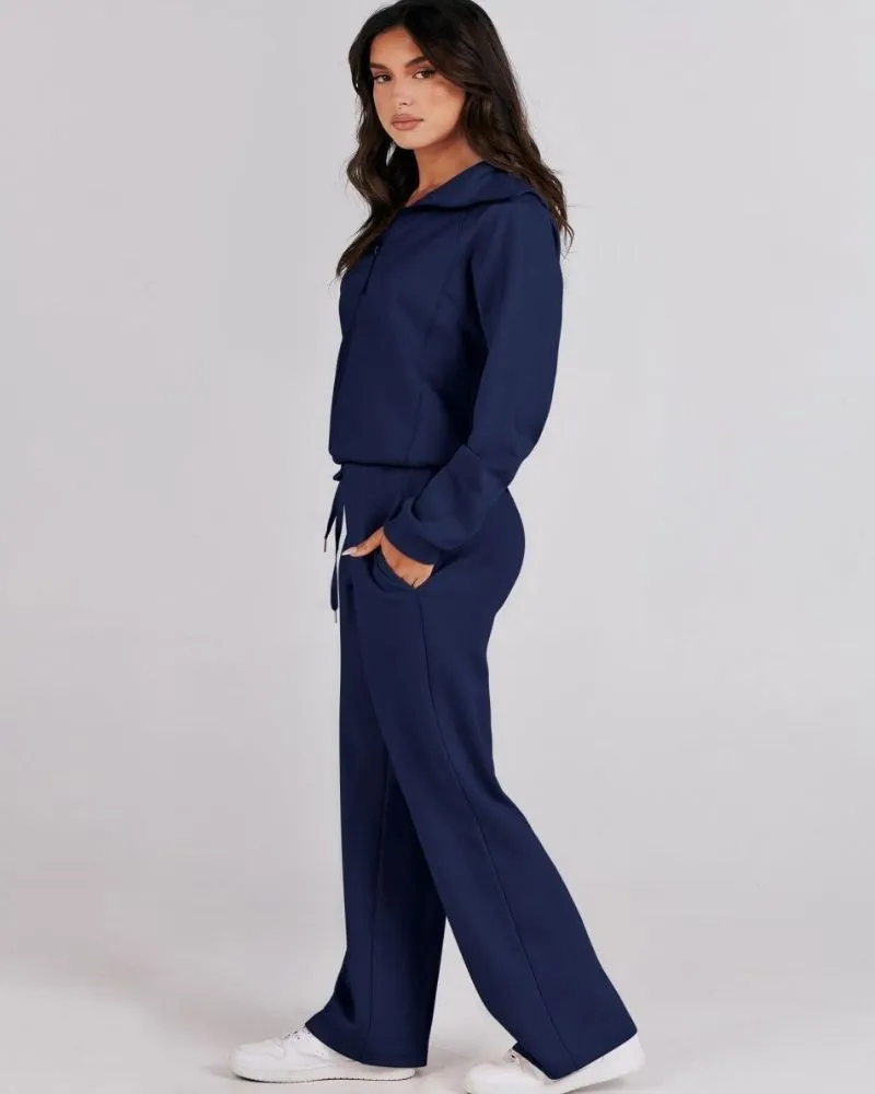 BAENA - Half Zip Sweatshirt   Wide Leg Sweatpant Set