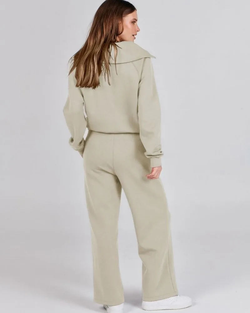 BAENA - Half Zip Sweatshirt   Wide Leg Sweatpant Set