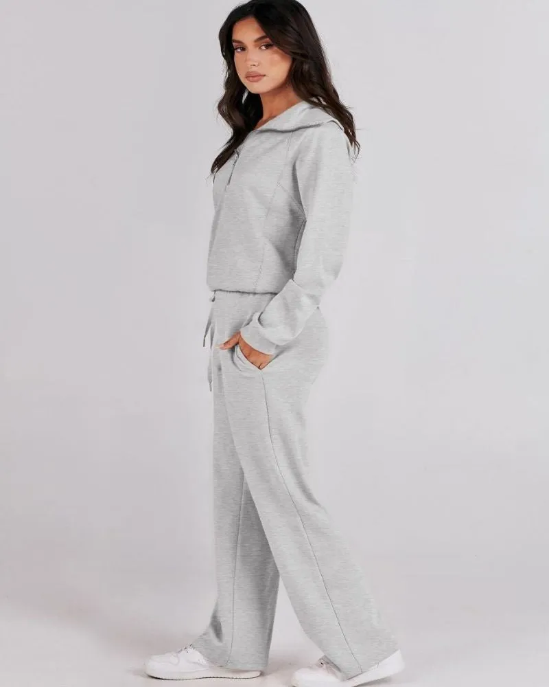 BAENA - Half Zip Sweatshirt   Wide Leg Sweatpant Set