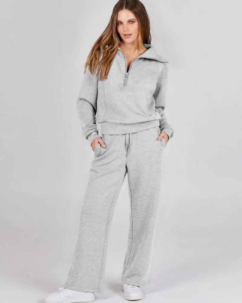BAENA - Half Zip Sweatshirt   Wide Leg Sweatpant Set
