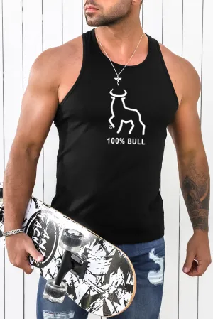 Black 100% BULL Graphic Print Racerback Men's Tank Top