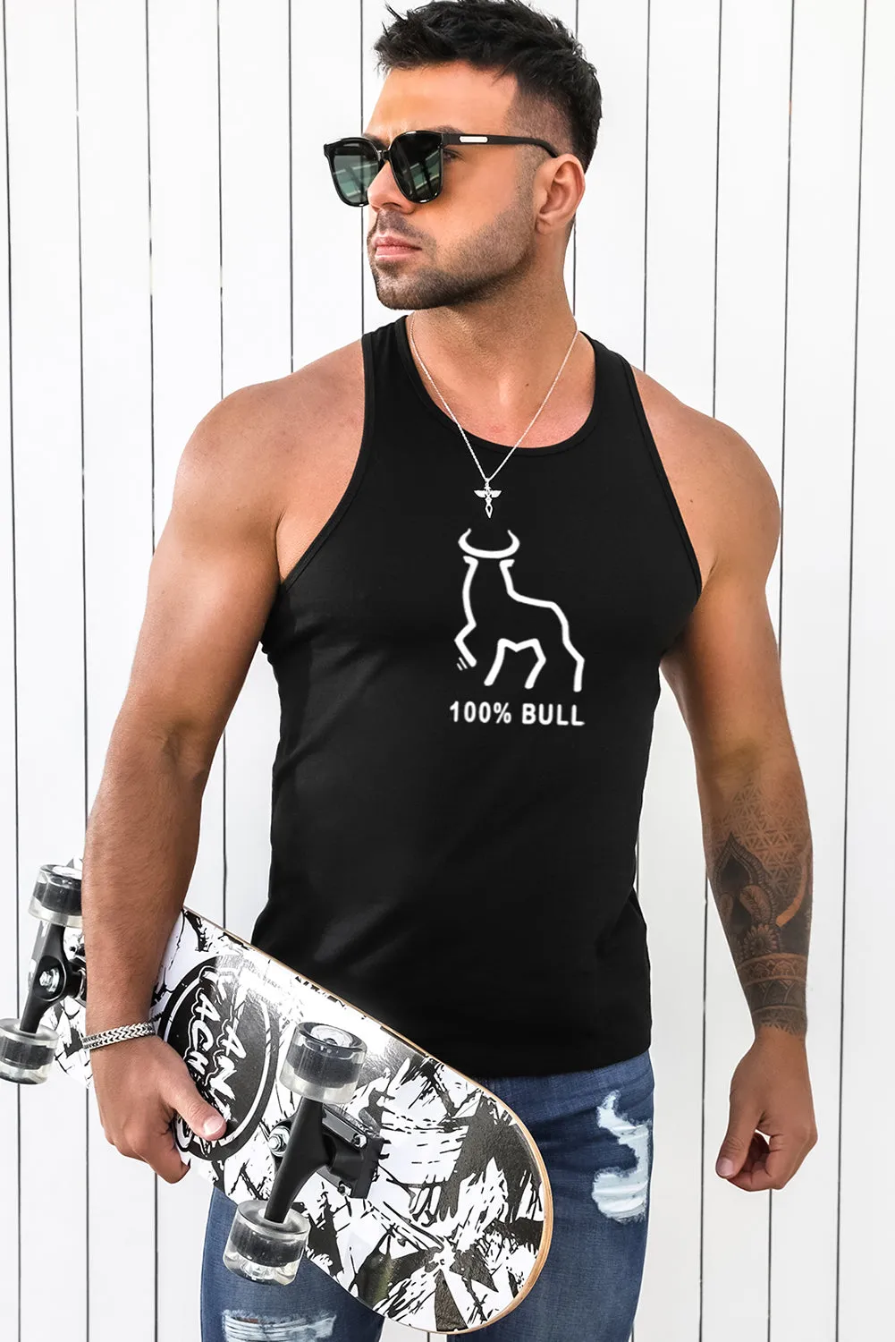 Black 100% BULL Graphic Print Racerback Men's Tank Top
