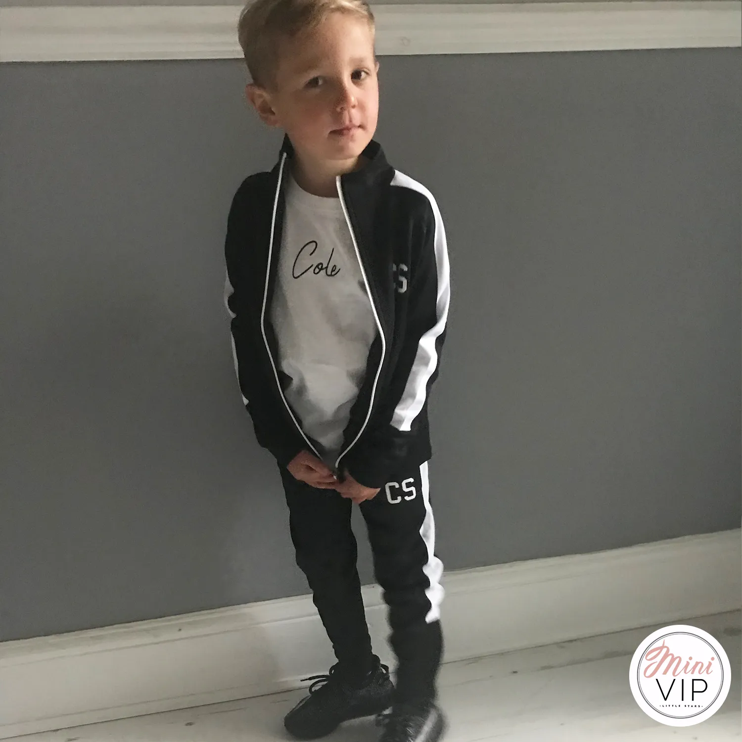 Black & White Stripe Personalised Initials Tracksuit