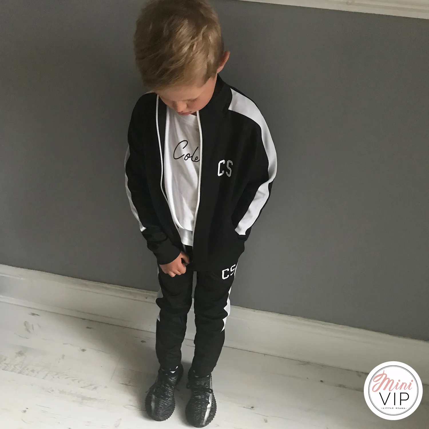 Black & White Stripe Personalised Initials Tracksuit