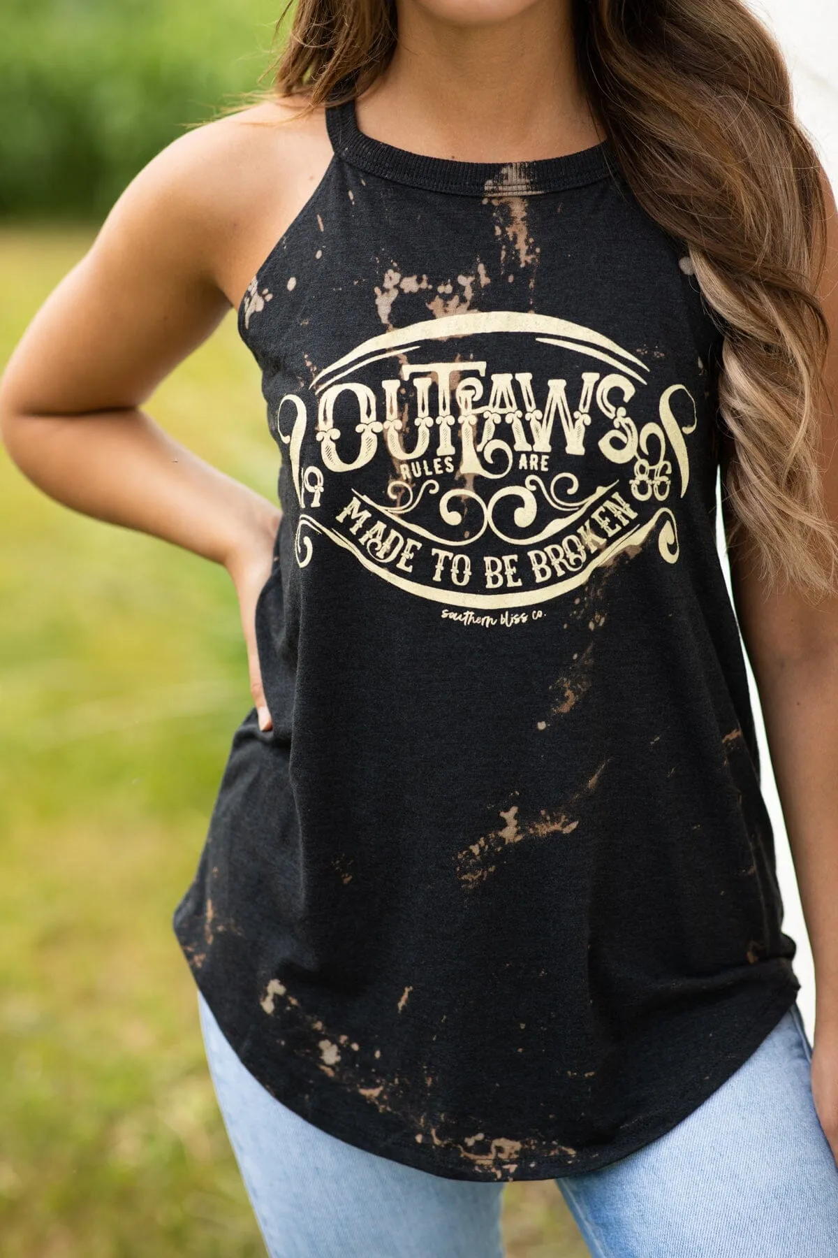 Black and Tan Bleached Outlaws Graphic Tank