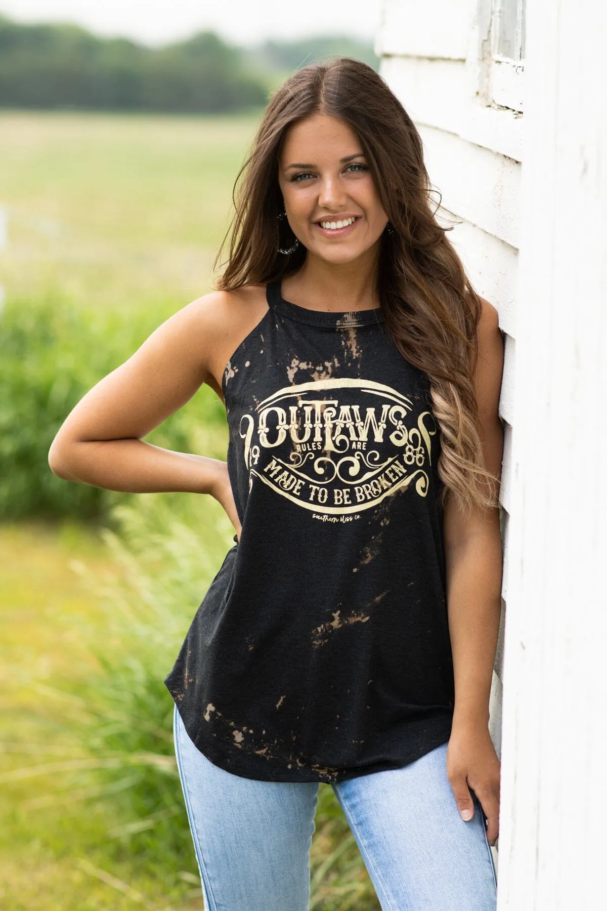 Black and Tan Bleached Outlaws Graphic Tank