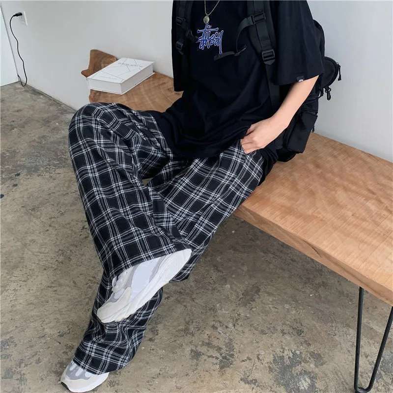 Black and White Plaid Loose Wide Leg Long Pants