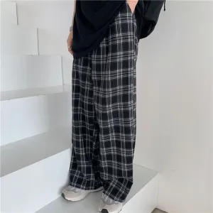 Black and White Plaid Loose Wide Leg Long Pants