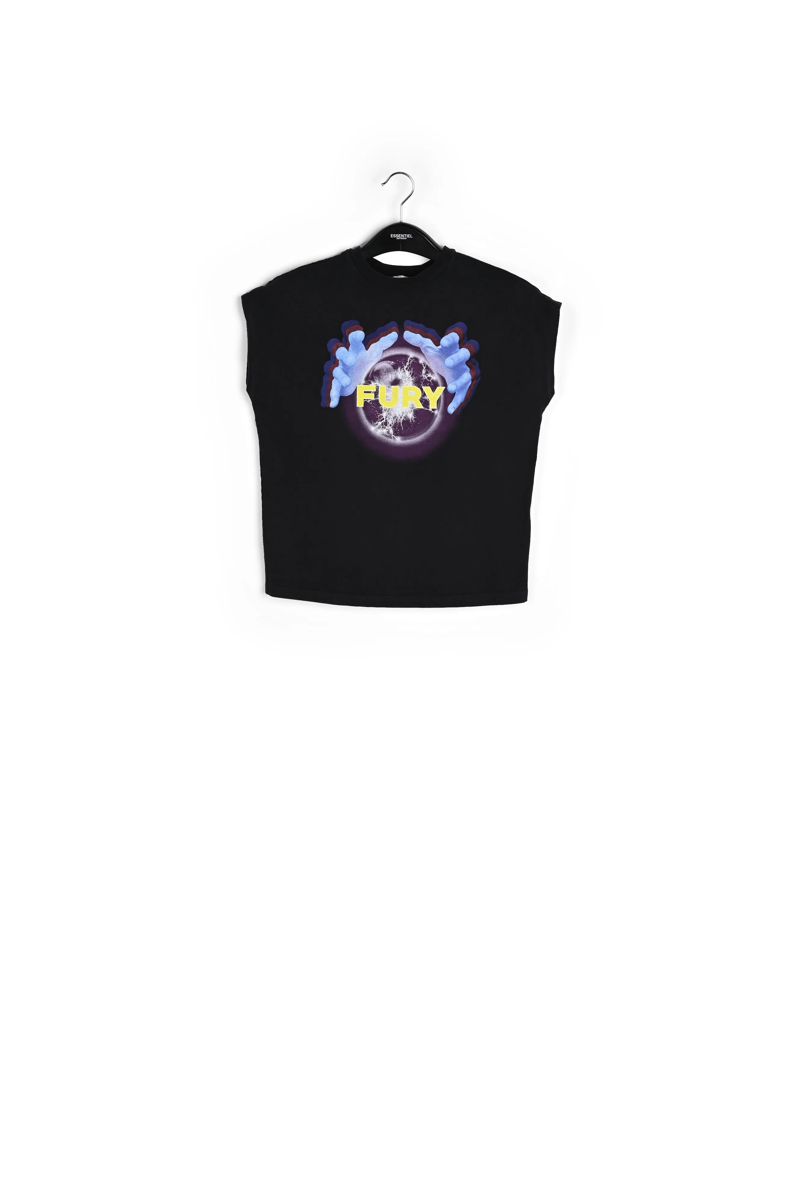 Black cotton T-shirt with 'Fury'-print