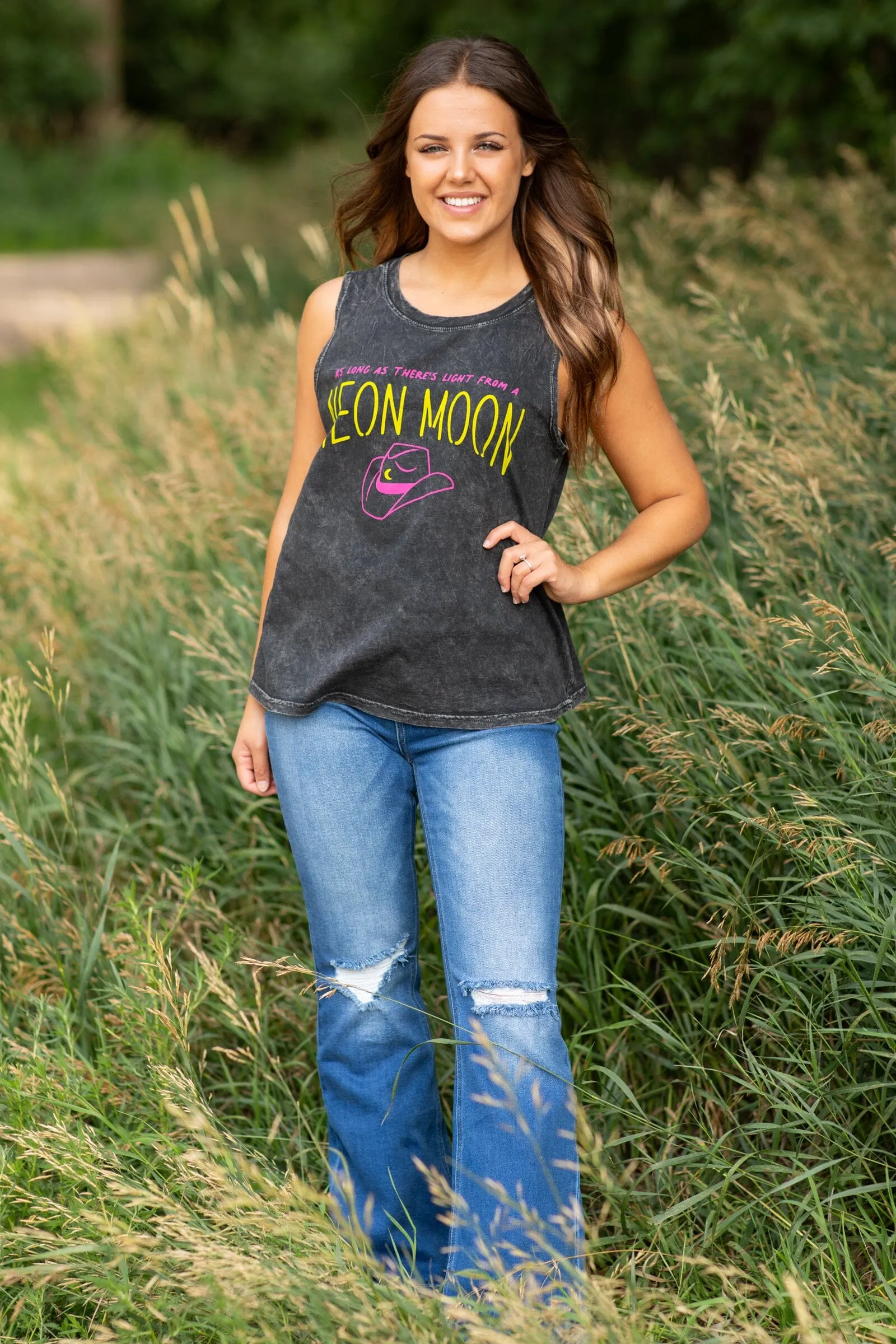 Black Neon Moon Graphic Tank