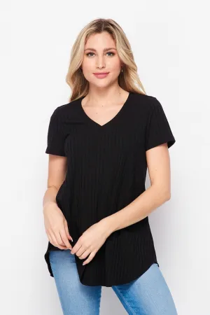 Black Ribbed V-Neck Tee