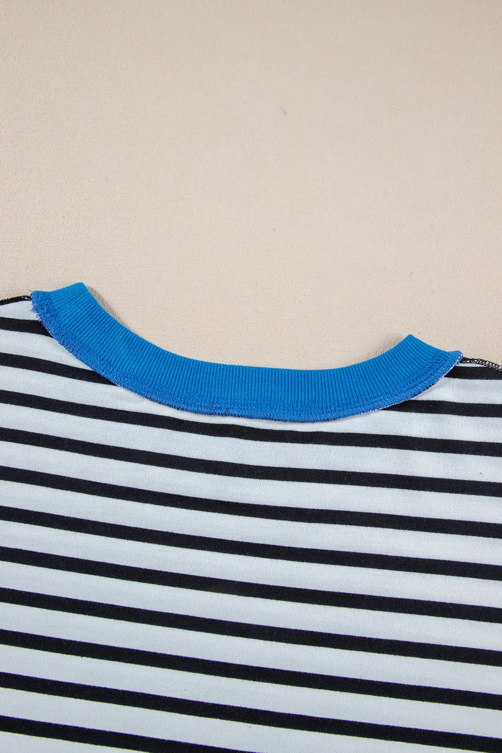Black Stripe Oversized Contrast Trim Exposed Seam High Low T Shirt